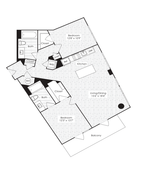 Floor plan for 2 beds, 2 baths, 1152 sqft
